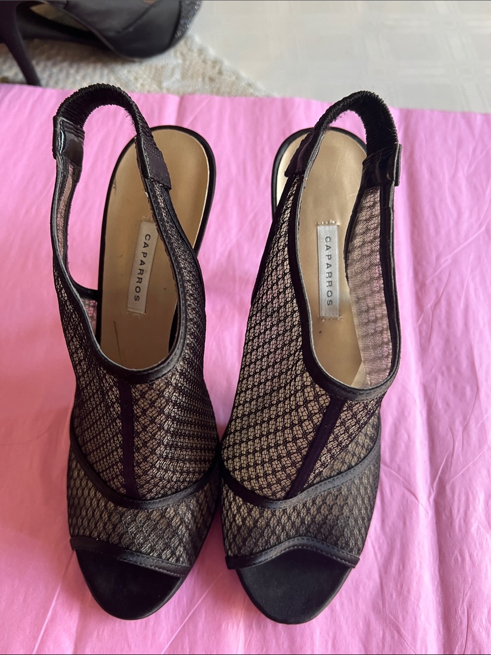 Caparros Black Mesh Slingback Peep Toe Heels